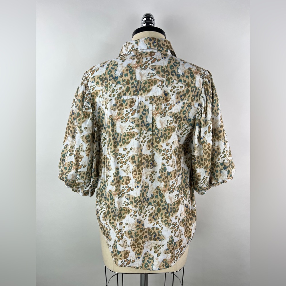 💚 3443. Button Front Puff Sleeve Blouse - Picture 4 of 8